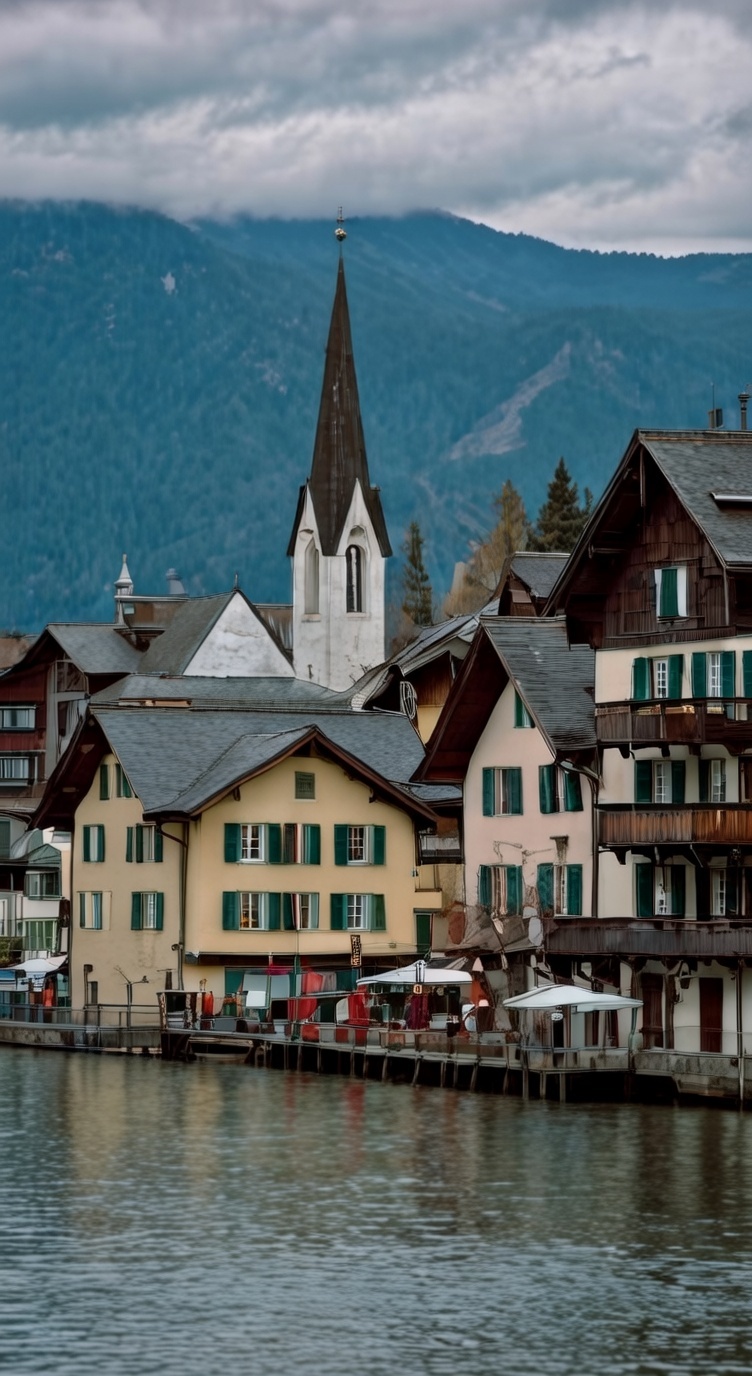 Swiss alpine village by lake